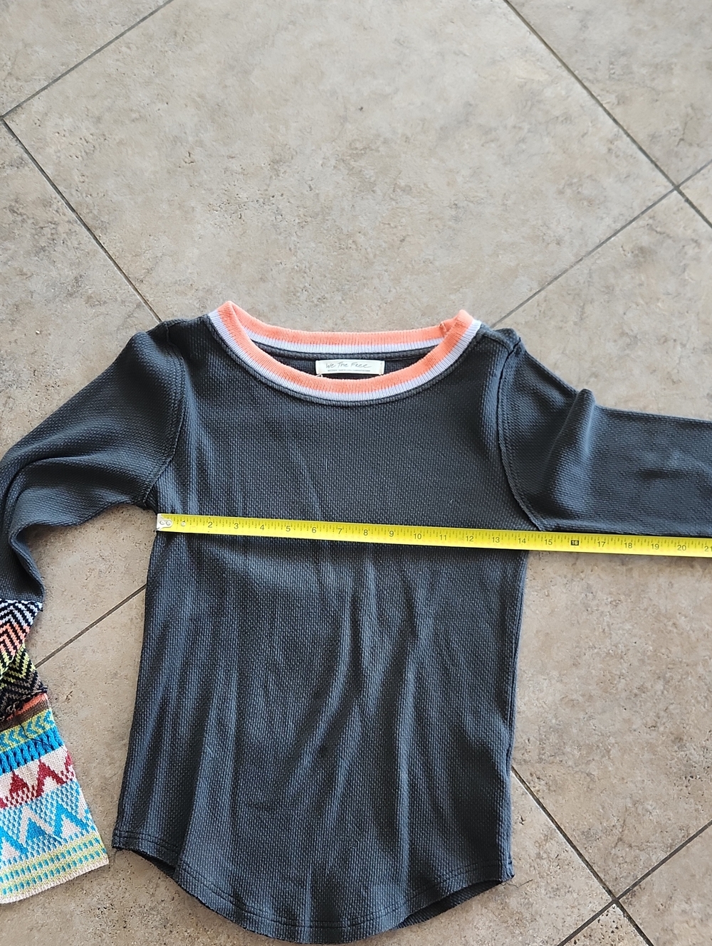We The Free Charcoal Long-Sleeve Thermal Top with Multicolor Patterned Cuffs - Picture 4 of 10
